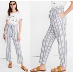 Madewell Black White Striped Linen Blend Paperbag Waist size 12 NWT